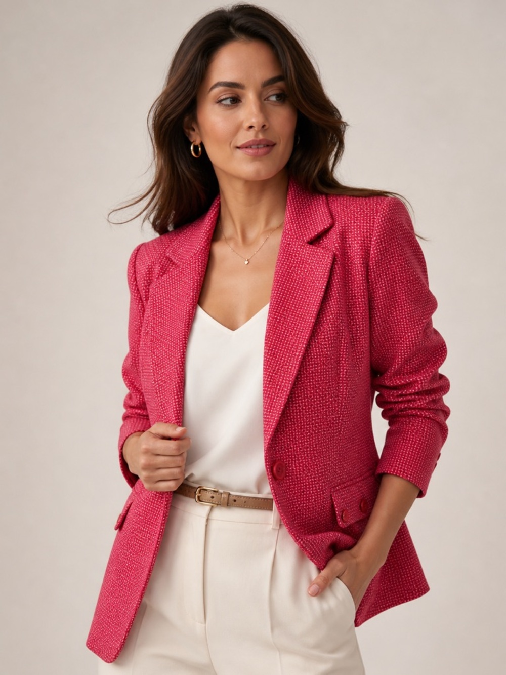 R.Q.T Red Textured Blazer Jacket Single Button Career Workwear Chic
